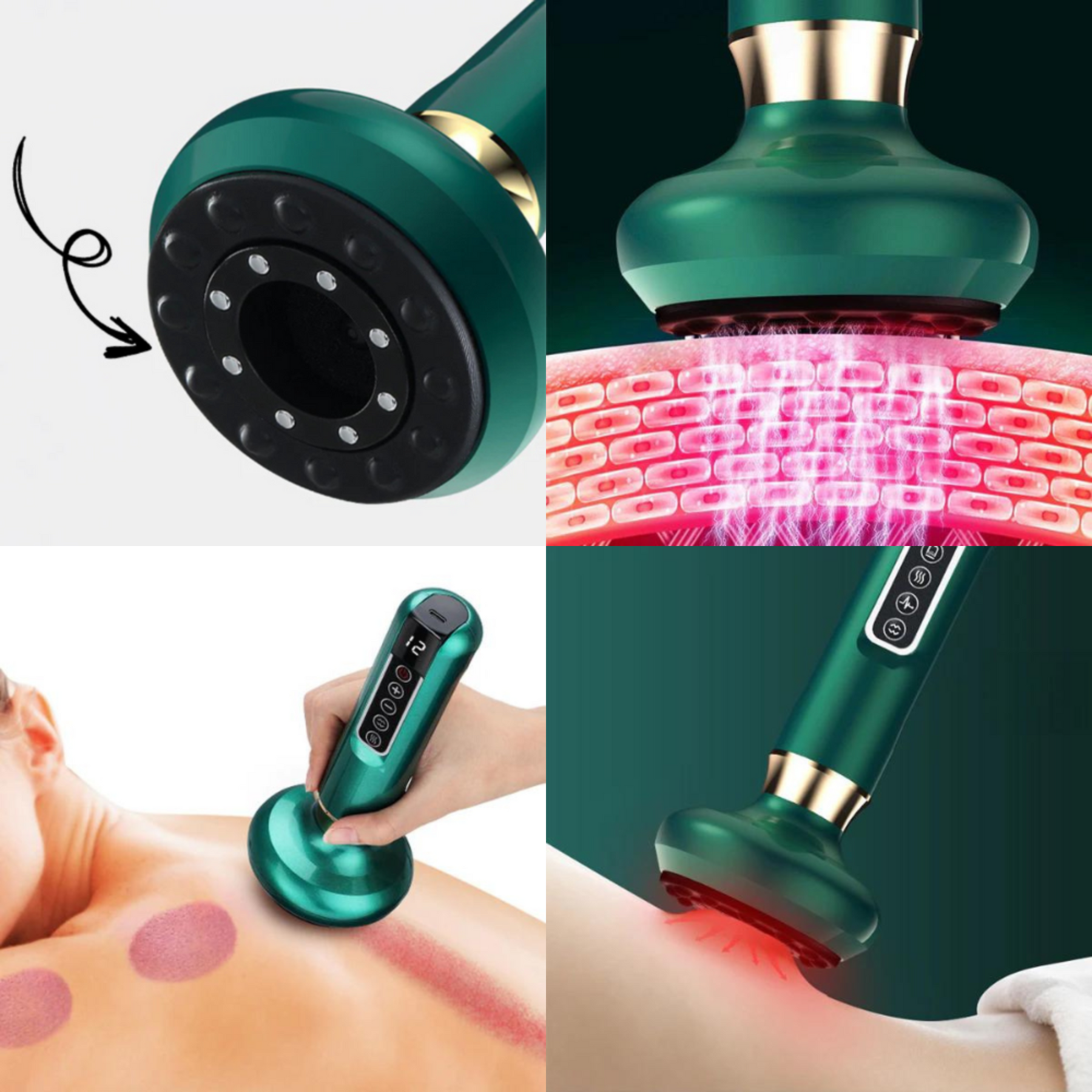 ThermaCupp Pro - Masajeador 3 en 1 con Ventosas, Calor y Gua Sha